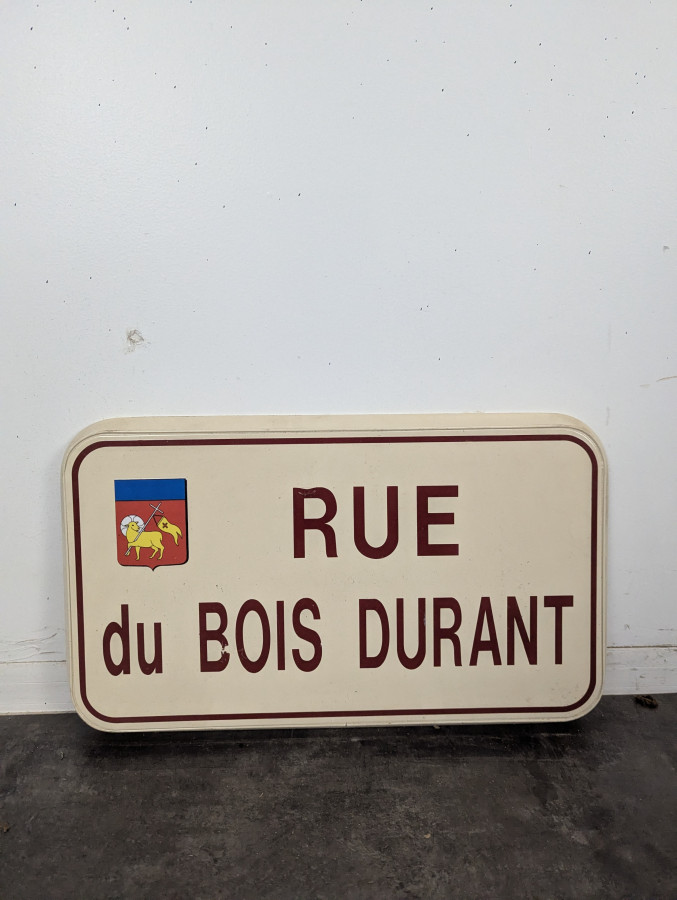 Plaque de rue émaillée Rue du Bois Durant à blason communal