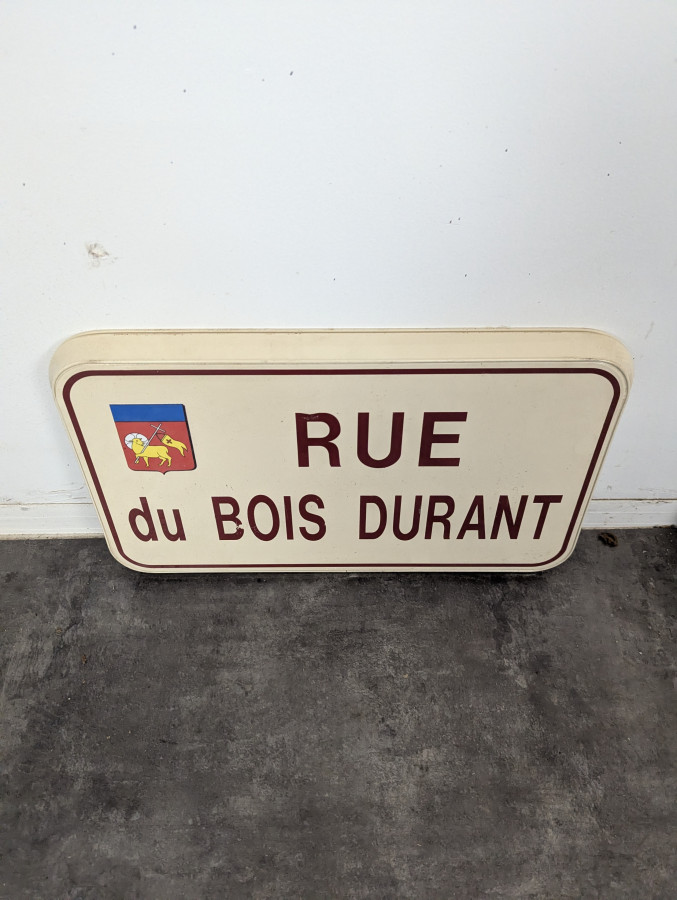 Plaque de rue émaillée Rue du Bois Durant à blason communal