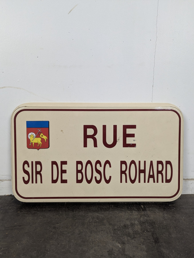 Plaque de rue émaillée Rue Sir de Bosc Rohard à blason