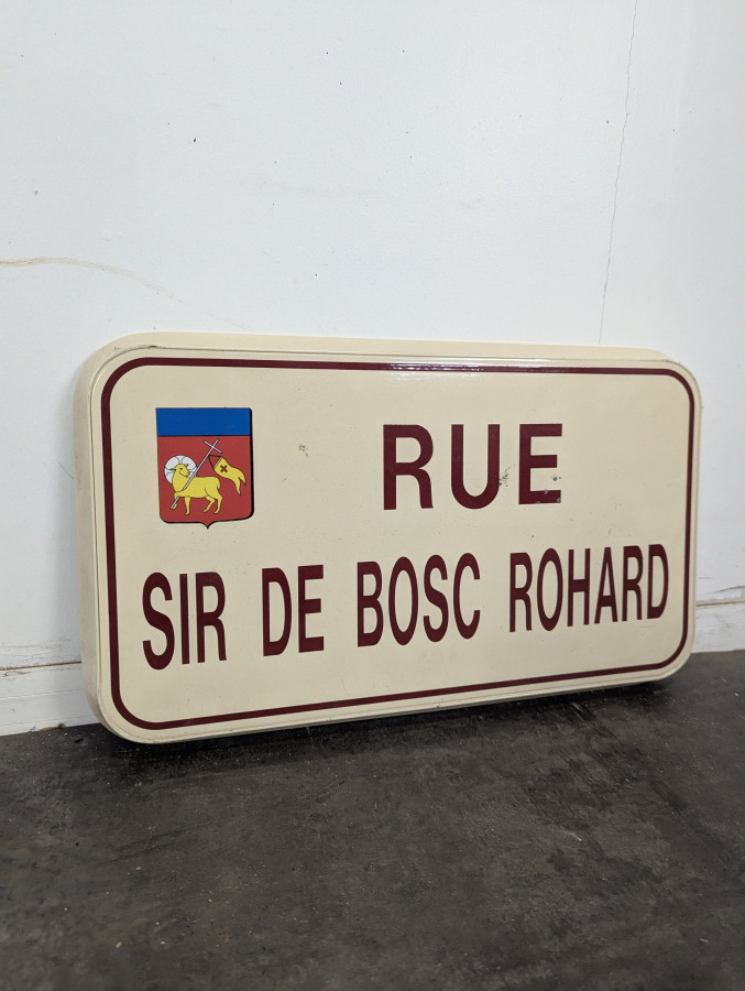 Plaque de rue émaillée Rue Sir de Bosc Rohard à blason