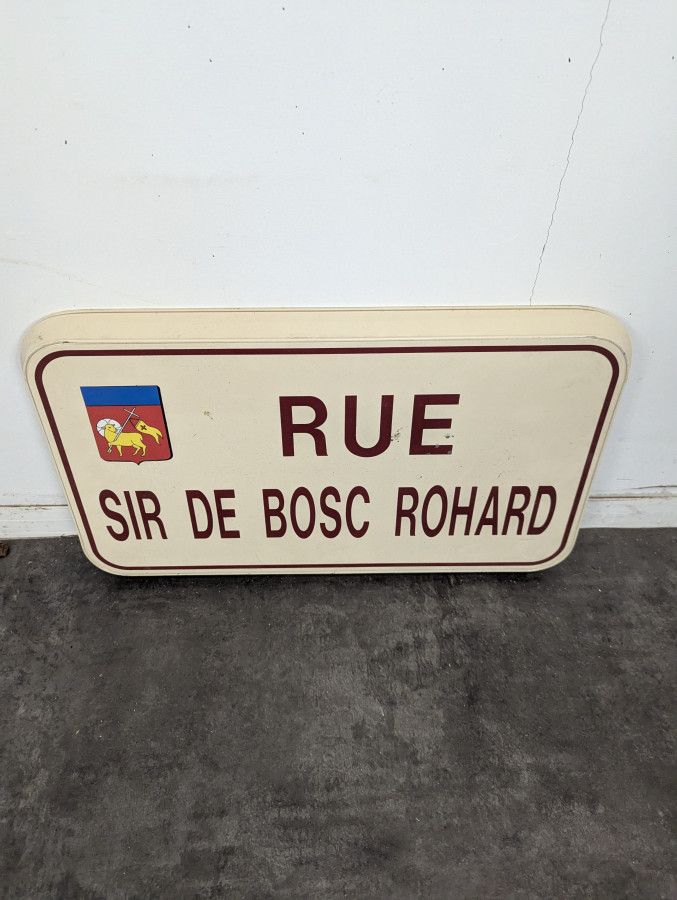 Plaque de rue émaillée Rue Sir de Bosc Rohard à blason