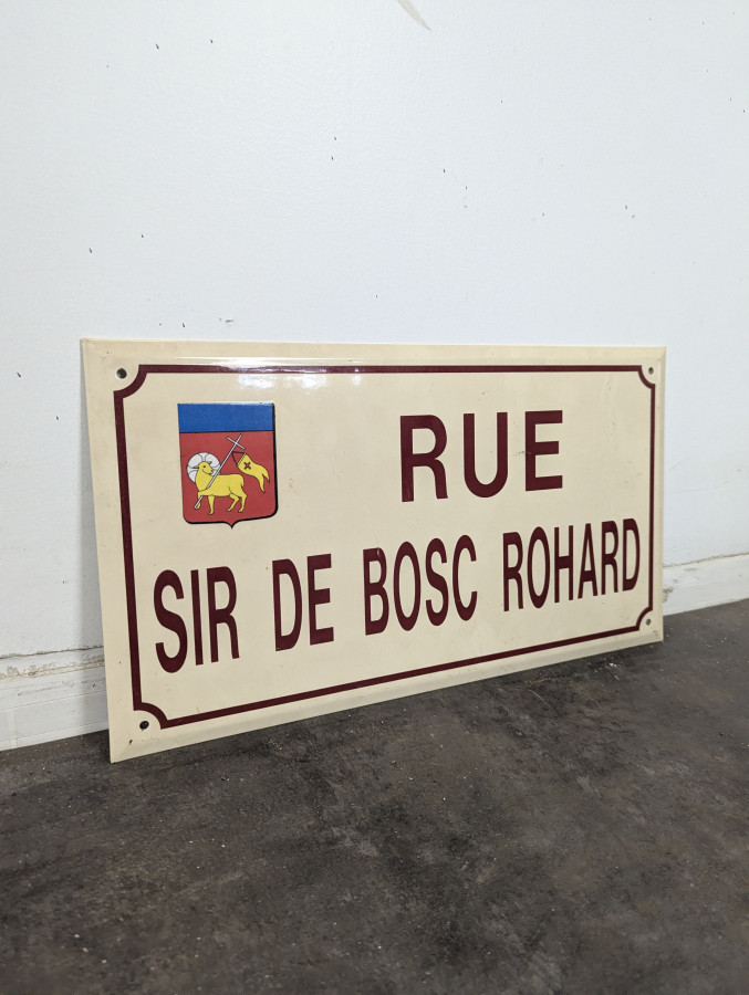 Plaque de rue émaillée Rue Sir de Bosc Rohard petit modèle