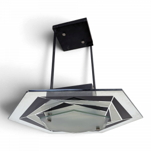 Suspension moderniste pentagonale en verre et métal laqué noir