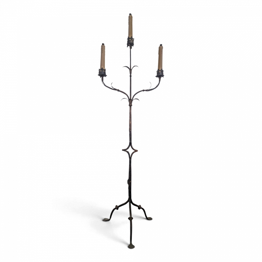 Lampadaire torchère en fer forgé à 3 bras de style gothique