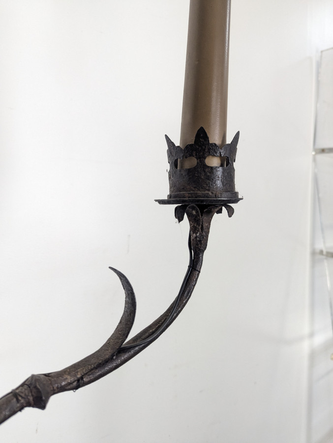 Lampadaire torchère en fer forgé à 3 bras de style gothique
