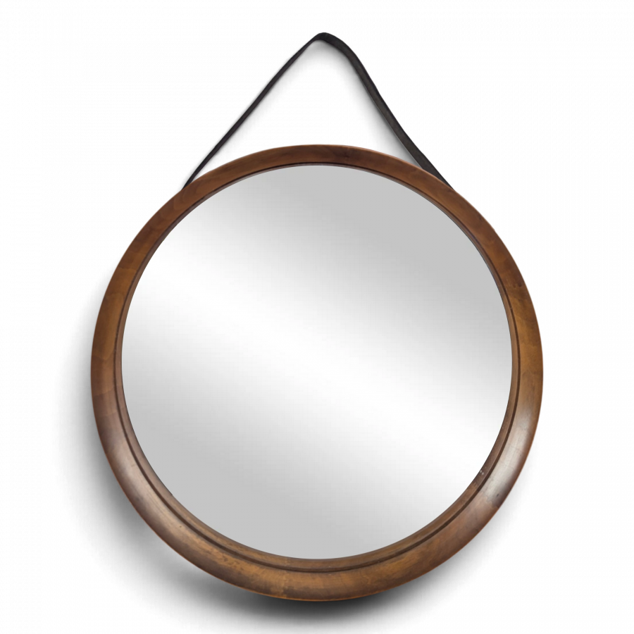 Miroir rond en teck et cuir Luxus Vittsjö par Uno et Östen Kristiansson