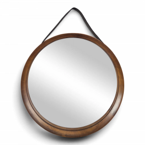 Miroir rond en teck et cuir Luxus Vittsjö par Uno et Östen Kristiansson