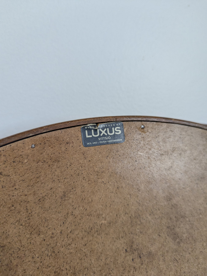 Miroir rond en teck et cuir Luxus Vittsjö par Uno et Östen Kristiansson