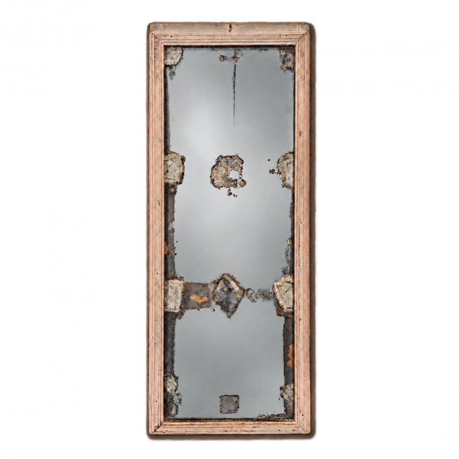 Grand miroir rectangulaire à cadre en bois patiné rose