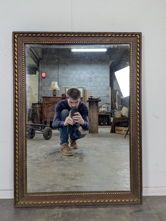 Miroir rectangulaire en bois à filet doré torsadé