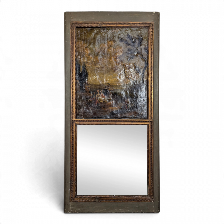 Trumeau de style Louis XVI à panneau décoratif et miroir