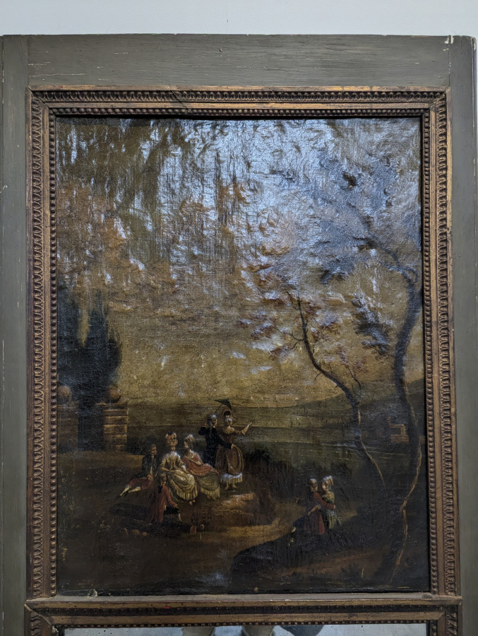 Trumeau de style Louis XVI à panneau décoratif et miroir
