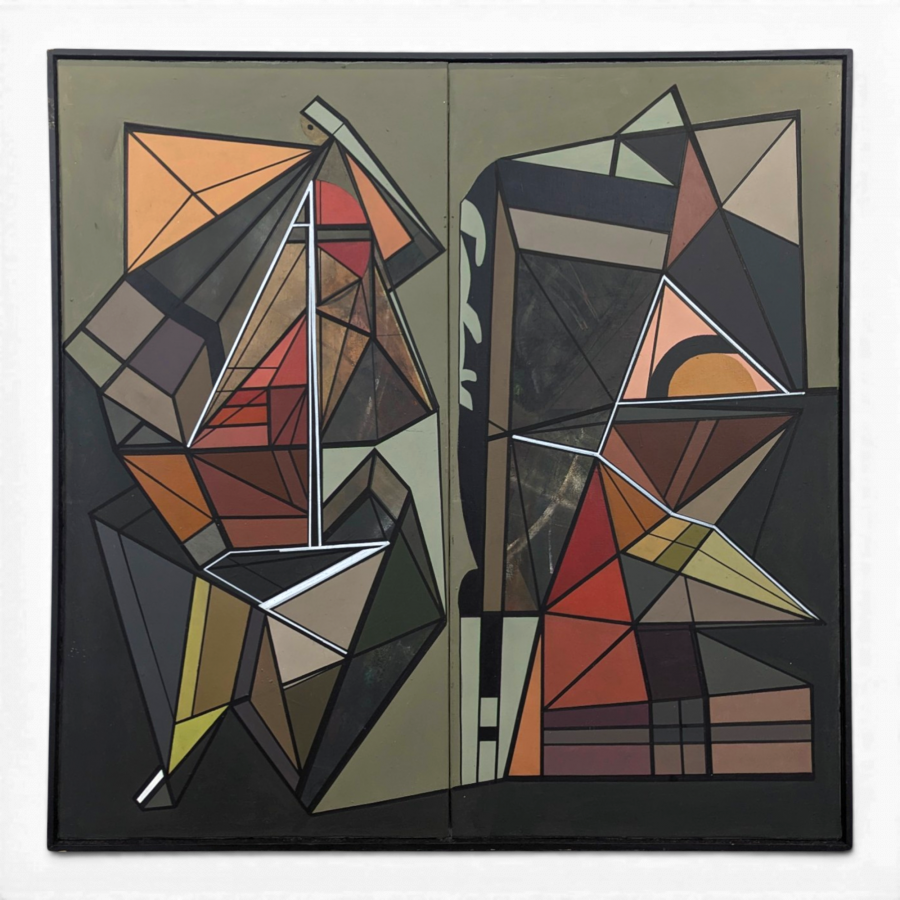 Grand tableau abstrait géométrique - Diptyque - Contemporain par Pierre Verdier (Normandie)