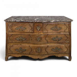 Commode Louis XV galbée en noyer dessus marbre XVIIIe