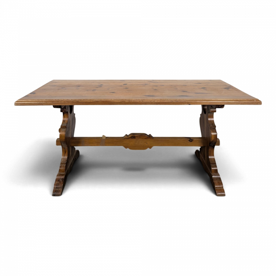 Grande table de ferme en pin à piètement en lyre
