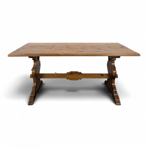 Grande table de ferme en pin à piètement en lyre