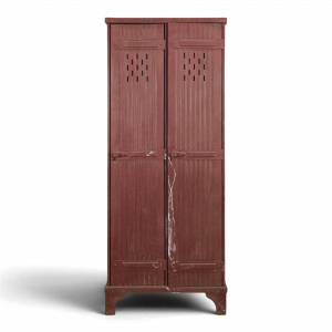 Vestiaire d'atelier en métal peint rouge à deux portes