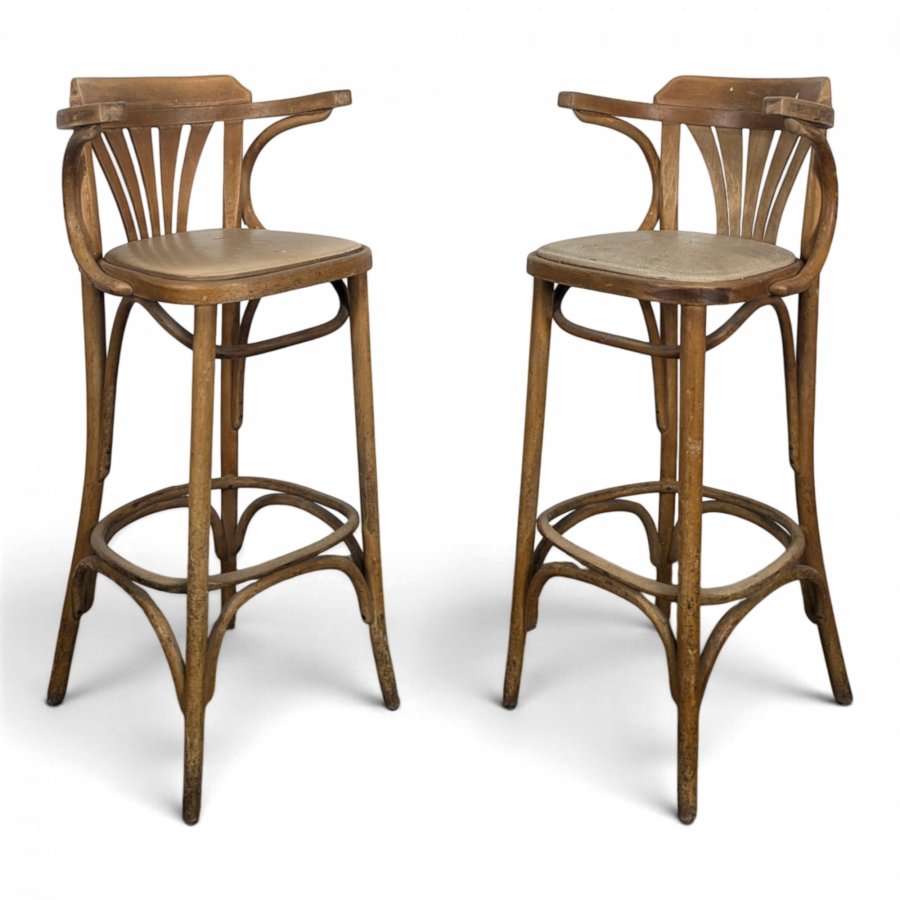 Paire de tabourets de bar bistrot en bois courbé