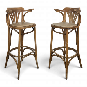 Paire de tabourets de bar bistrot en bois courbé