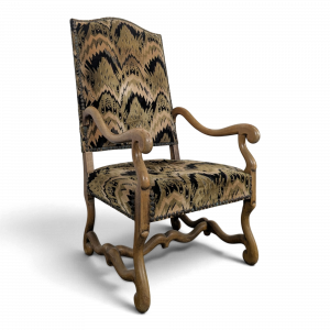 Fauteuil Louis XIII à os de mouton en velours flammé