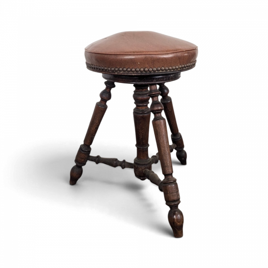 Tabouret de piano tripode en cuir marron