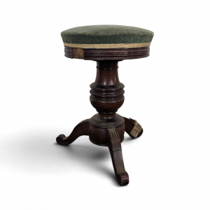 Tabouret de piano en velours vert à fût tourné