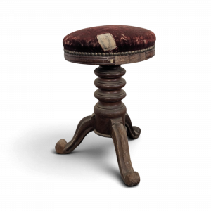 Tabouret de piano tripode en velours bordeaux