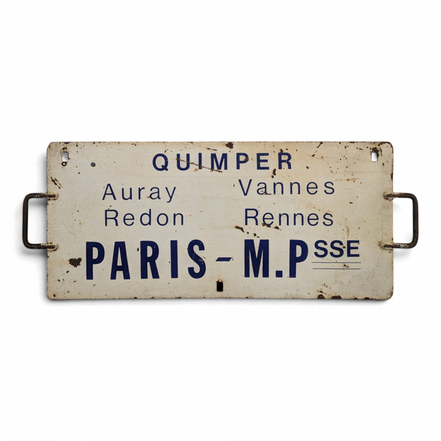 Plaque émaillée de wagon Quimper Paris-Montparnasse double face