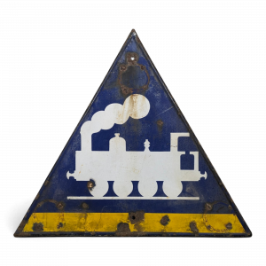 Panneau routier émaillé triangulaire passage à niveau locomotive