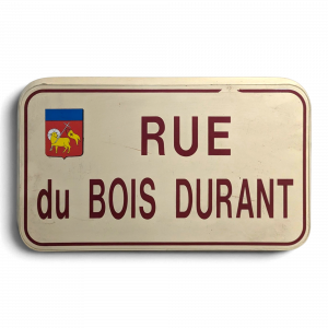 Plaque de rue émaillée Rue du Bois Durant à blason