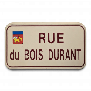 Plaque de rue émaillée Rue du Bois Durant à blason communal