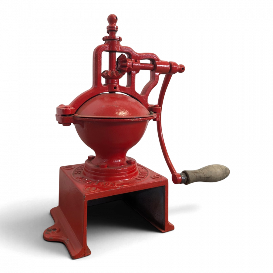 Moulin à café de comptoir Peugeot Frères en fonte rouge