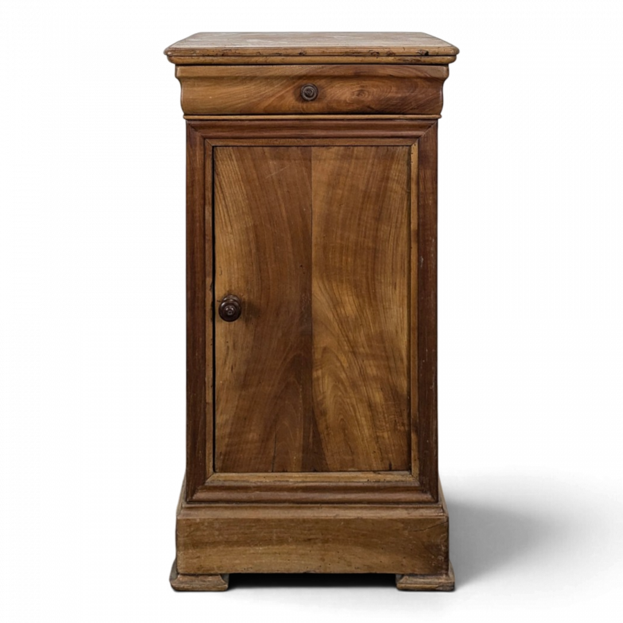 Chevet Louis-Philippe en noyer à une porte et un tiroir