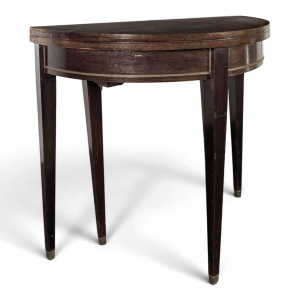 Table demi-lune Louis XVI en acajou à allonges