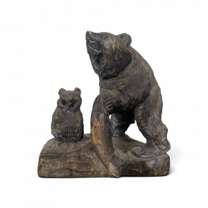 Sculpture ours et ourson de la Forêt-Noire en bois sculpté