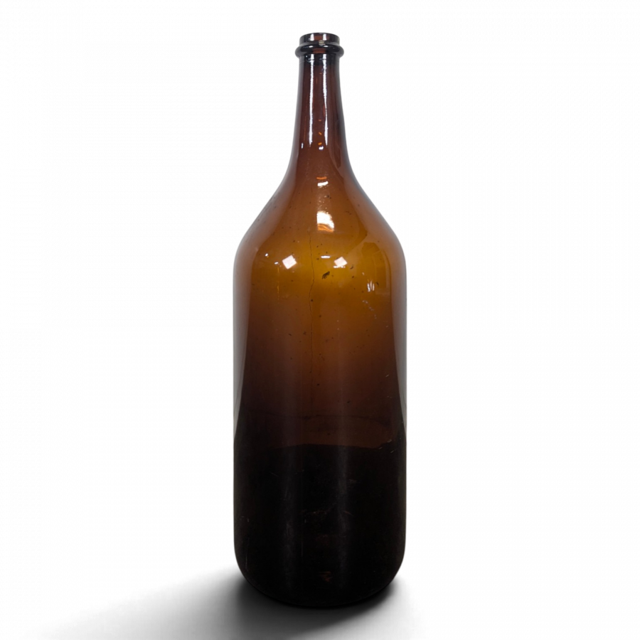 Grande bouteille ancienne en verre soufflé ambré