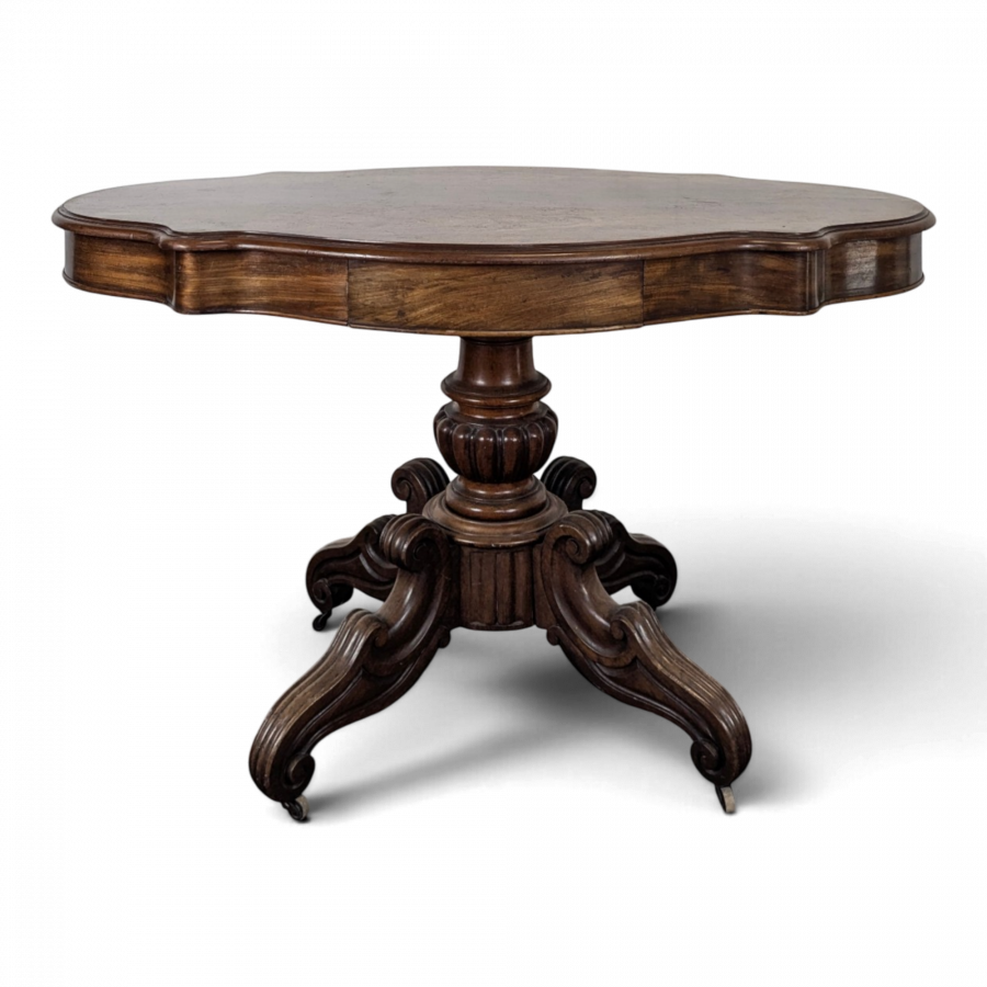 Table violonée Louis-Philippe en noyer à pied central
