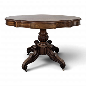Table violonée Louis-Philippe en noyer à pied central