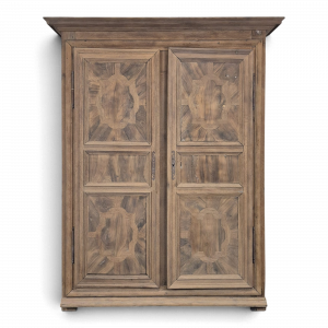 Armoire de château époque Louis XIV en chêne et placage de noyer rayonnant