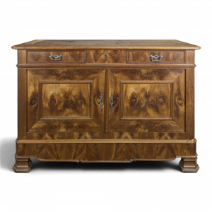 Buffet Louis-Philippe en noyer et loupe de noyer deux portes deux tiroirs