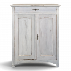 Petit buffet deux portes un tiroir en bois patiné blanc