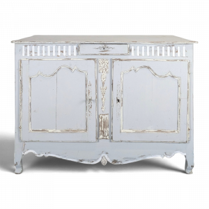 Buffet Louis XV en chêne patiné gris clair deux portes un tiroir