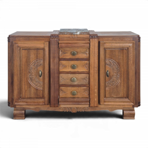 Buffet art déco en chêne sculpté dessus de marbre