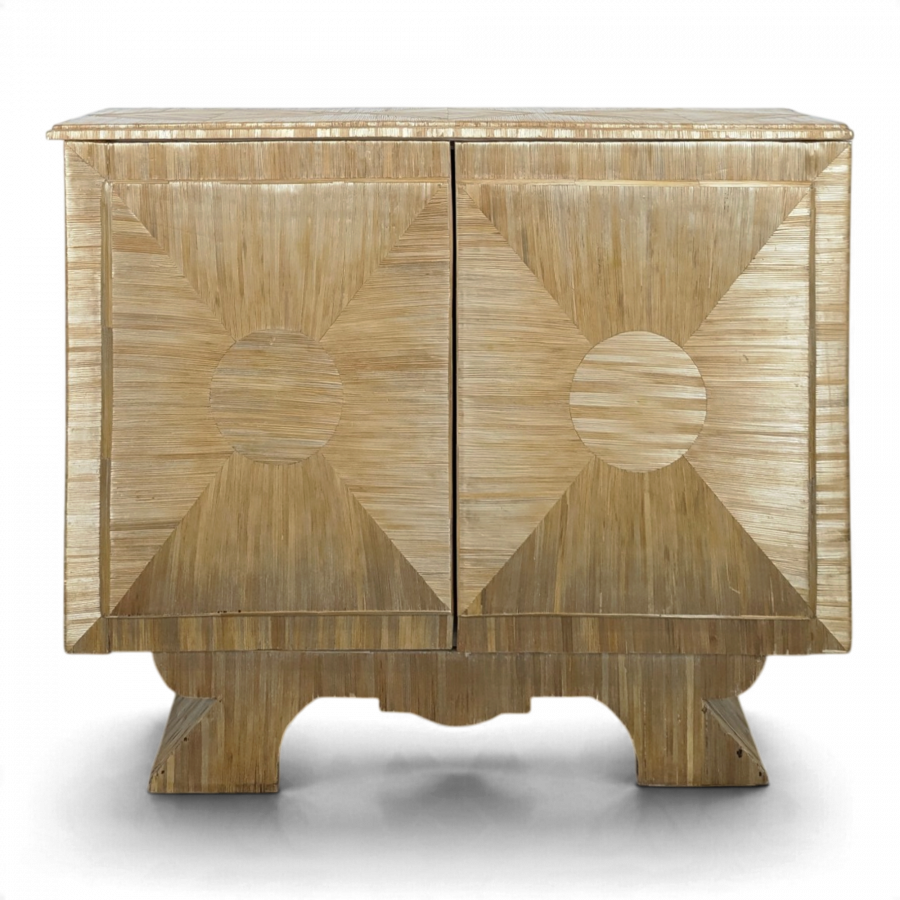 Meuble deux portes en marqueterie de paille de style art déco