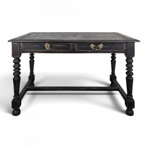 Bureau de style Louis XIII en bois noirci pieds tournés deux tiroirs