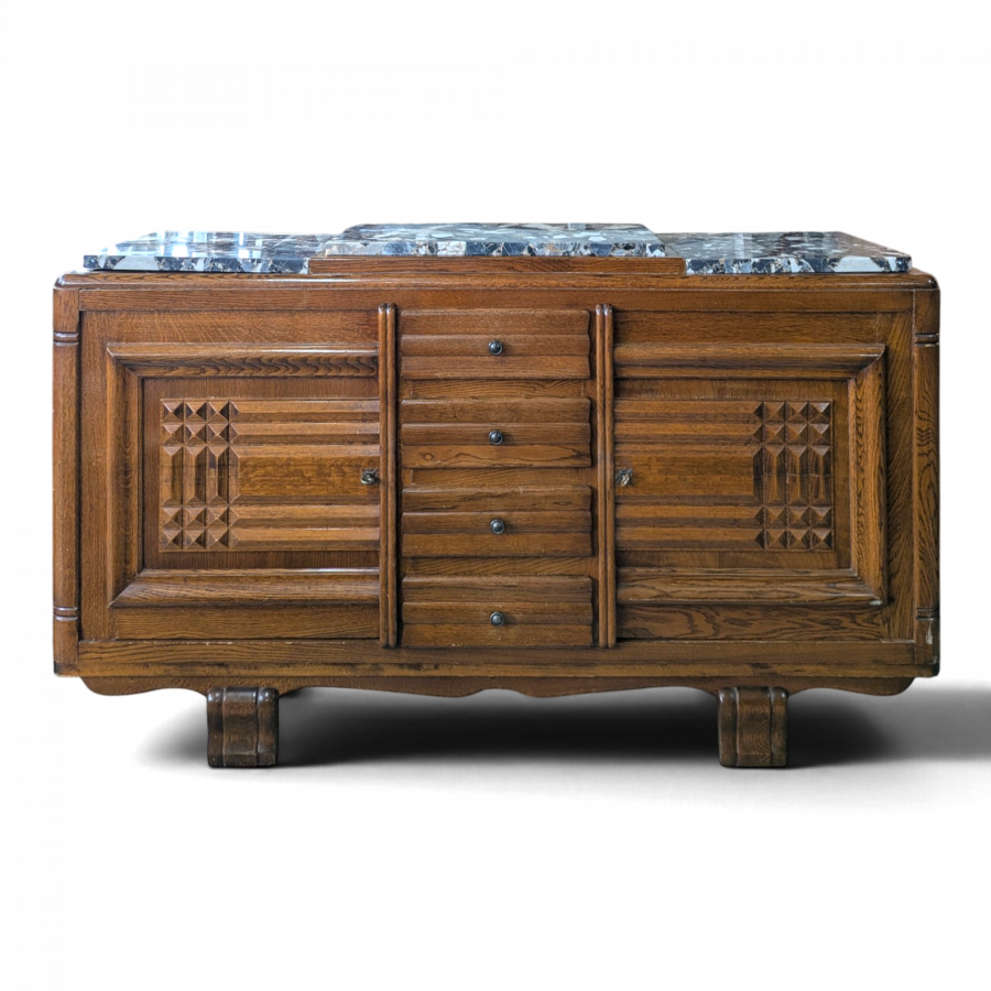 Enfilade en chêne sculpté dessus marbre années 40