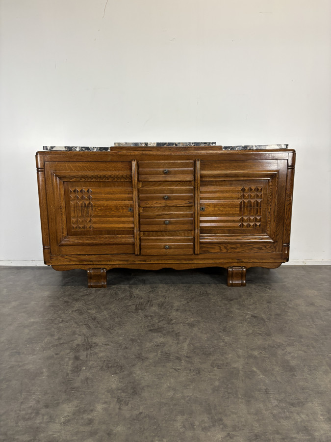 Enfilade en chêne sculpté dessus marbre années 40