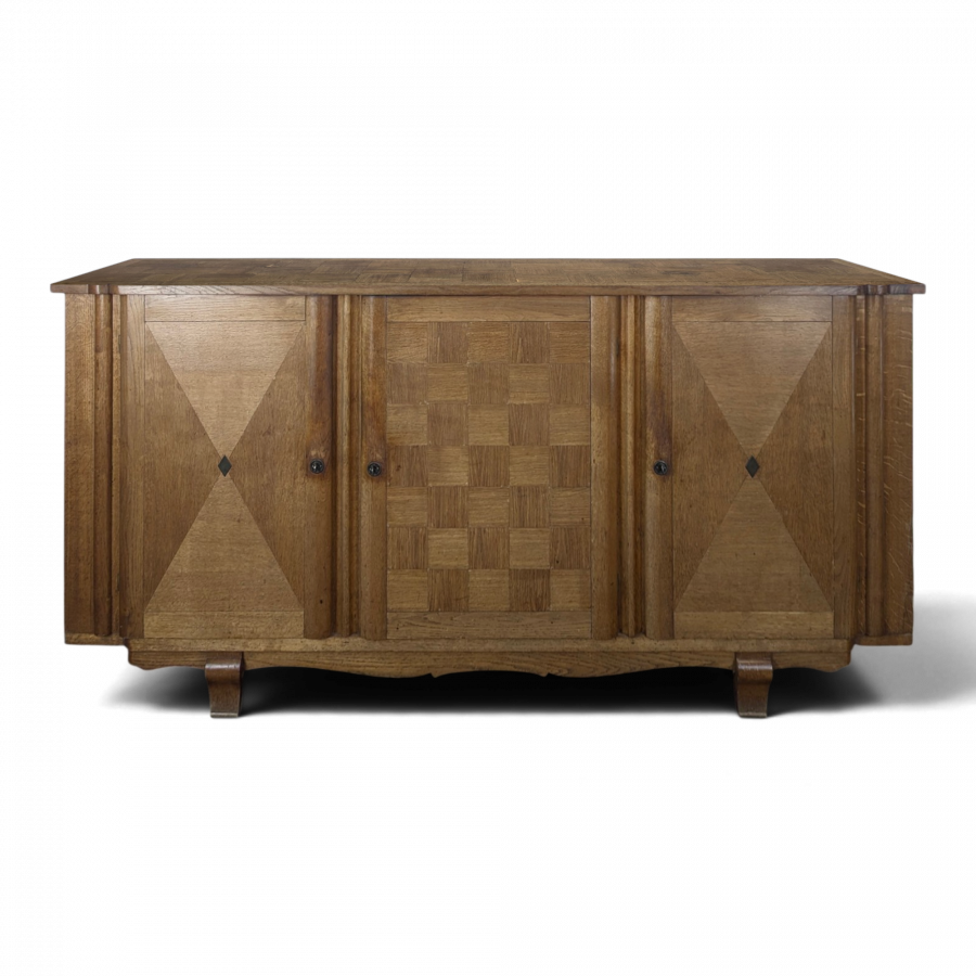 Enfilade Art déco en chêne à marqueterie damier trois portes années 40