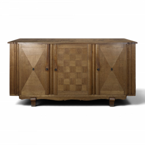 Enfilade Art déco en chêne à marqueterie damier trois portes années 40