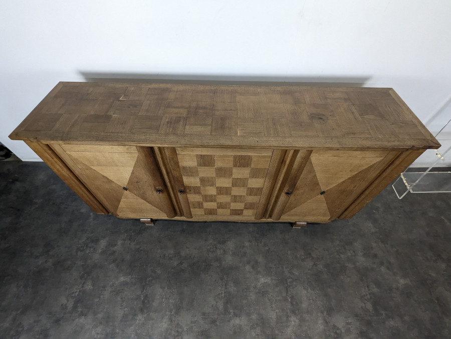 Enfilade Art déco en chêne à marqueterie damier trois portes années 40